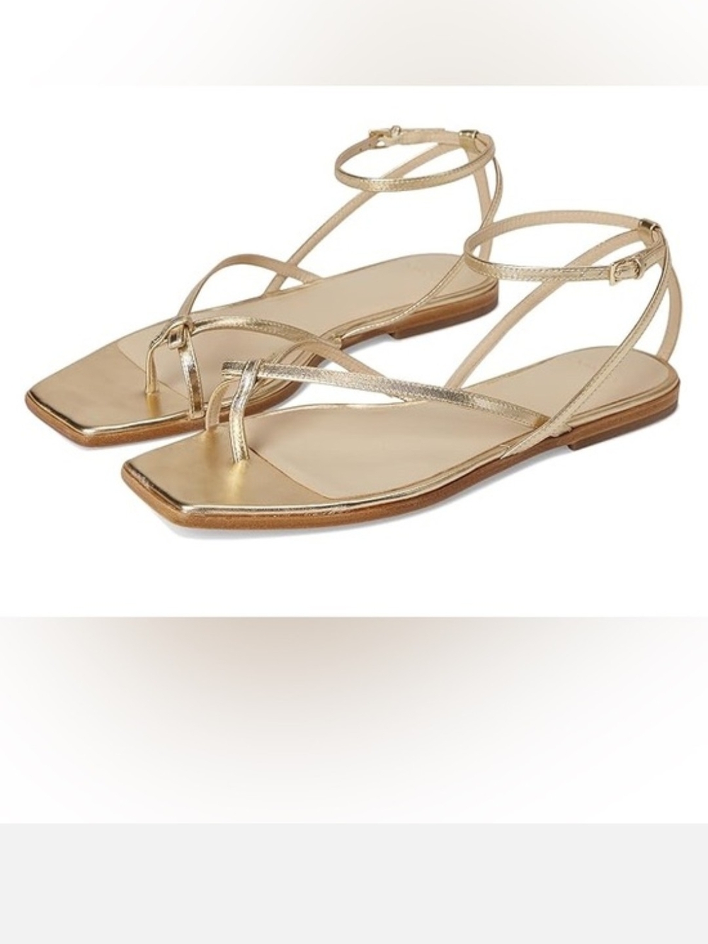 Vince. Metallic Gold Strappy Flat Sandals with Ankle Wrap